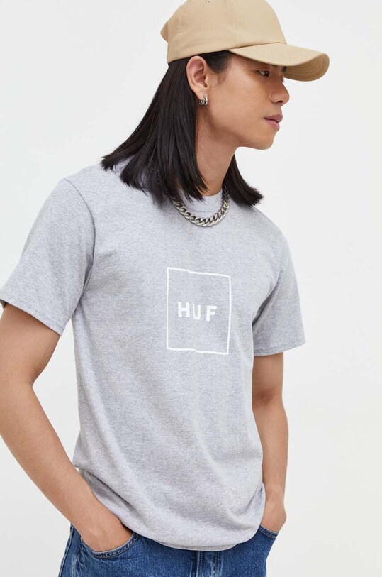 HUF t-shirt bawełniany nadruk szary ts00507