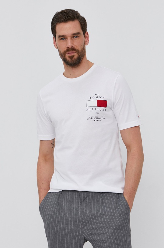 Tommy Hilfiger pamut póló MW0MW17709.4891 fehér SS21