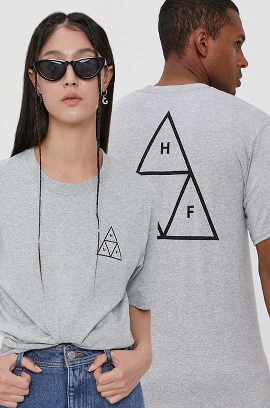 HUF T-shirt bawełniany nadruk szary ts00509