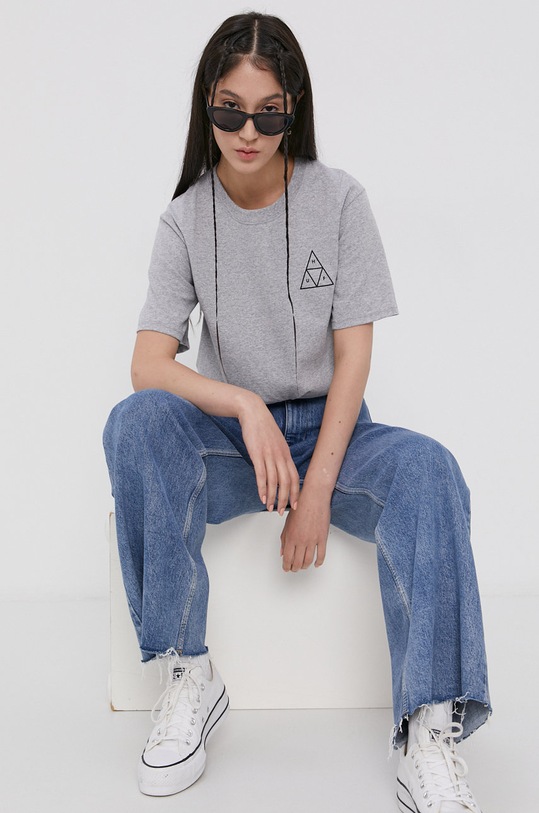HUF T-shirt bawełniany ts00509 szary SS21