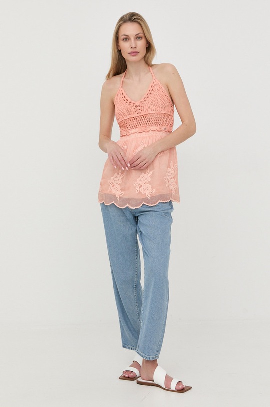 Guess bluzka z domieszką jedwabiu W2GH78.WEKE0 pomarańczowy SS22