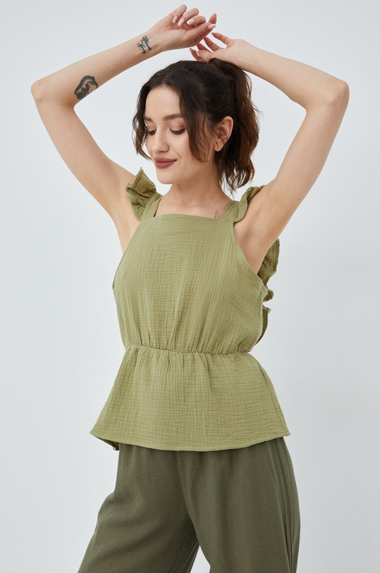 Bavlněná halenka Vero Moda hladký zelená 10263269.Sage