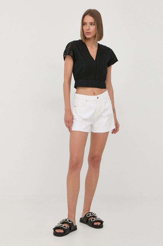 The Kooples bluza din bumbac FTOP24045K negru SS22