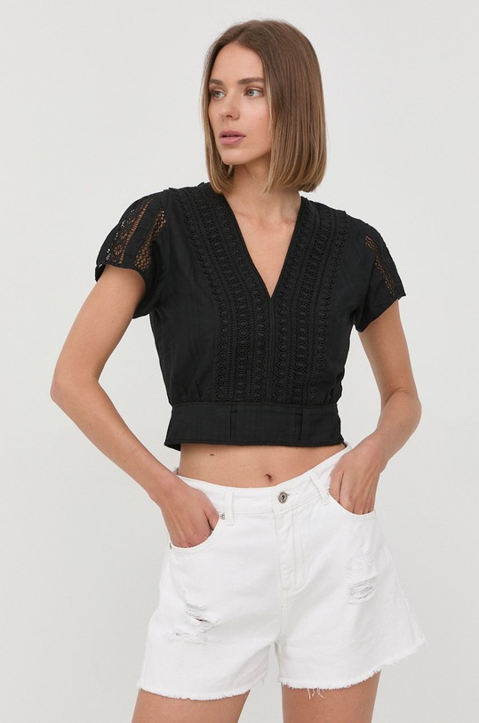 The Kooples bluza din bumbac negru FTOP24045K