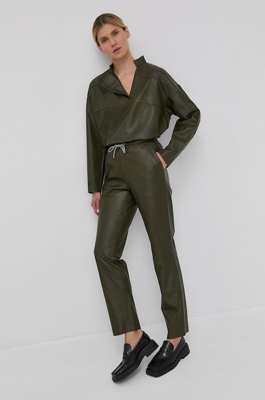 Notes du Nord Bluzka skórzana Taz casual zielony 12505