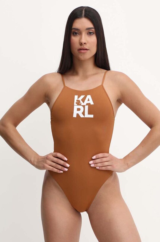 Karl Lagerfeld egyrészes fürdőruha KL22WOP01 barna SS24