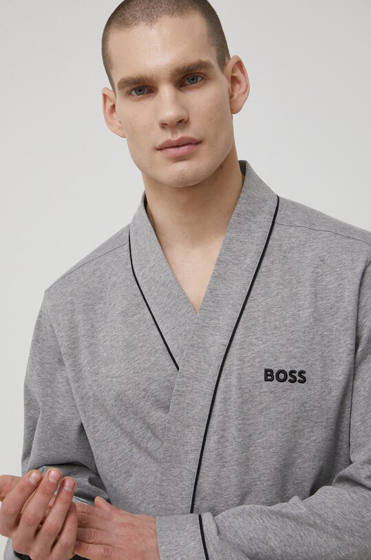 Бавовняний халат BOSS сірий 50469624