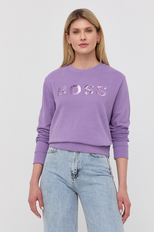 Pamučna dukserica Boss natpis ljubičasta 50464511