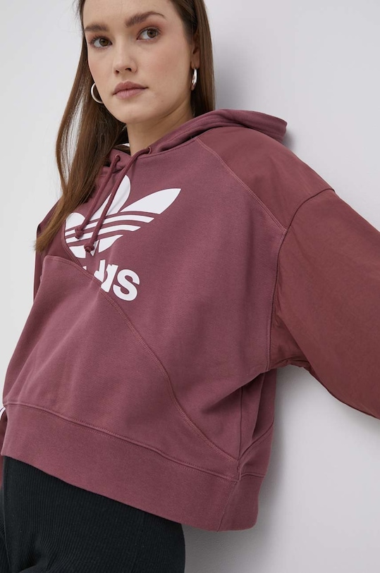 Bavlněná mikina adidas Originals s kapucí burgundské HC7035