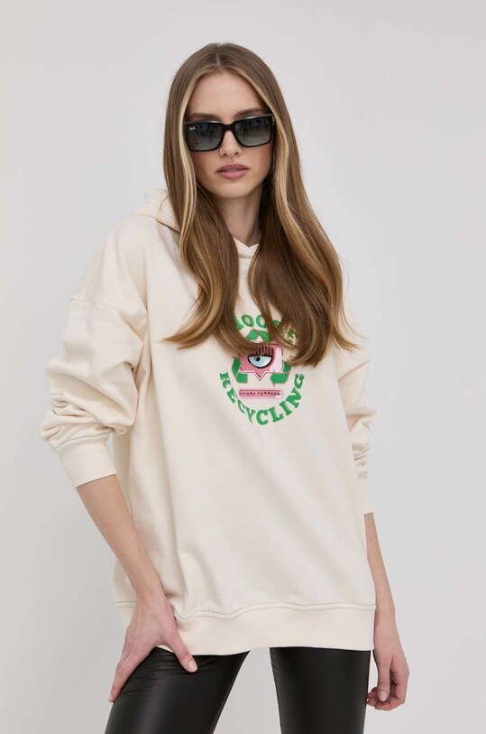 Chiara Ferragni felső 72CBIF03 bézs SS22