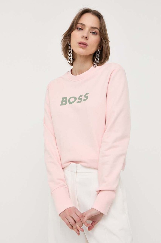 BOSS bluza bawełniana nadruk różowy 50468357