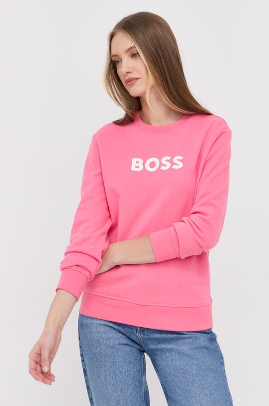 Bavlněná mikina BOSS bez kapuce růžová 50468357