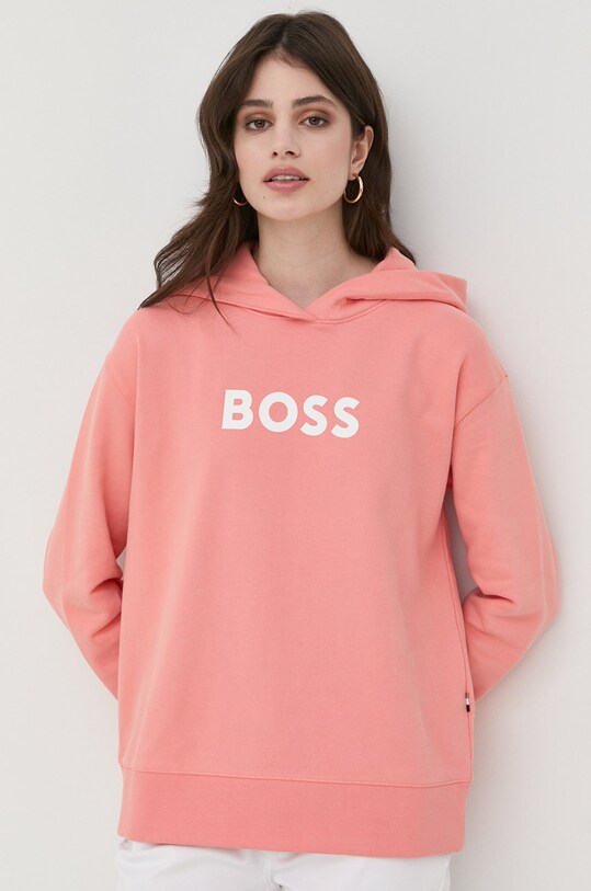 Бавовняна кофта BOSS з капюшоном помаранчевий 50468367