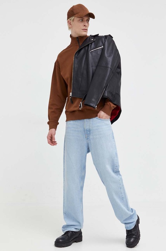 HUGO bluza bawełniana 50470121 brązowy AW23