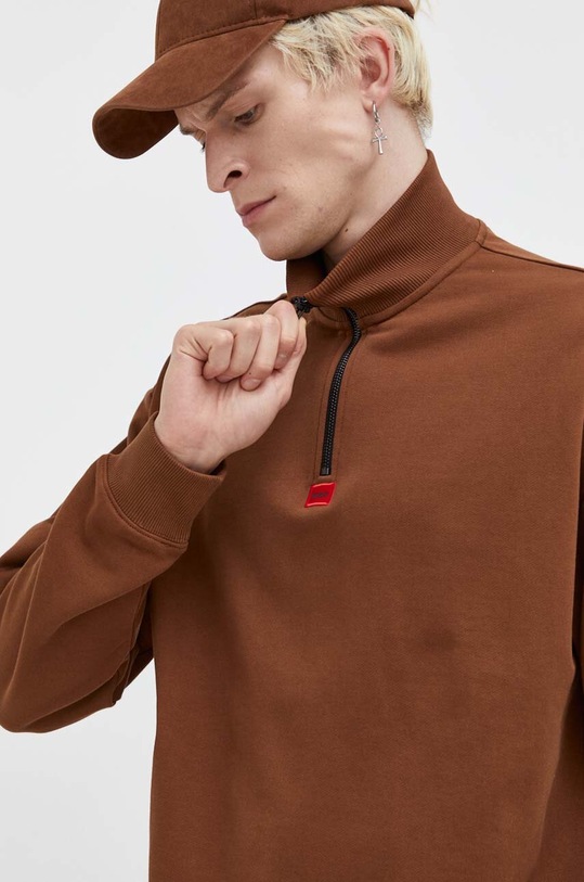 HUGO bluza bawełniana brązowy 50470121