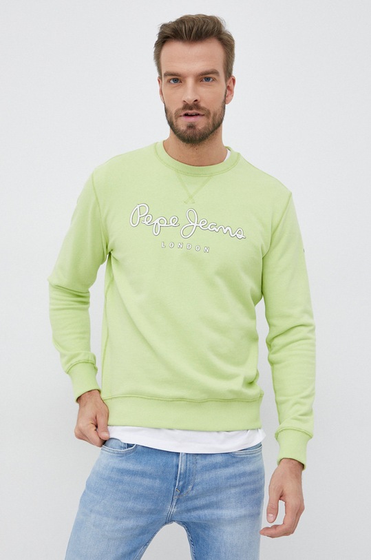 Βαμβακερή μπλούζα Pepe Jeans GEORGE CREW βαμβάκι πράσινο PM582090.607