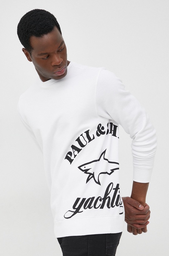 Bavlněná mikina Paul&Shark bez kapuce bílá 22411859