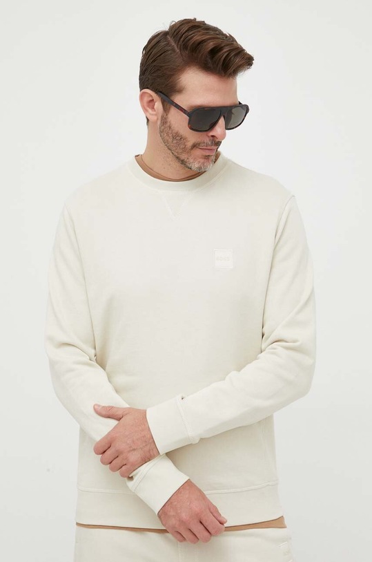 Βαμβακερή μπλούζα BOSS BOSS CASUAL χωρίς κουκούλα μπεζ 50468443