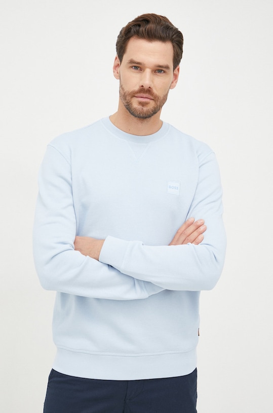 Bavlněná mikina BOSS CASUAL bez kapuce modrá 50468443