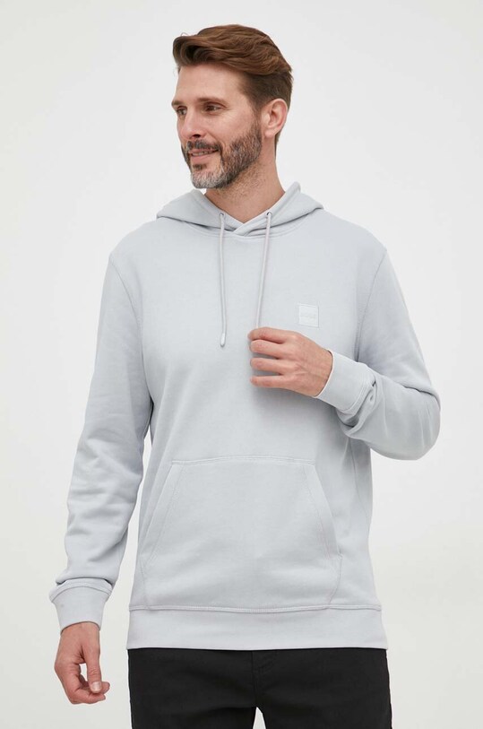 Хлопковая кофта BOSS BOSS CASUAL с капюшоном серый 50468445