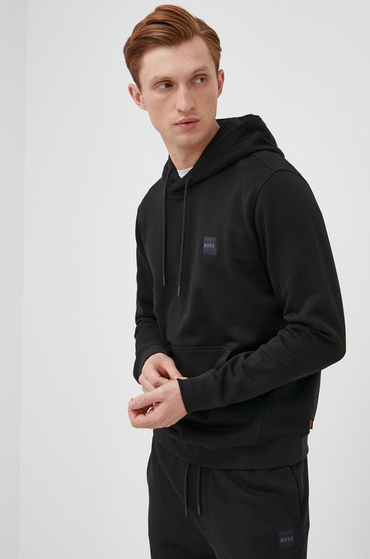 BOSS hanorac de bumbac CASUAL uni negru 50468445