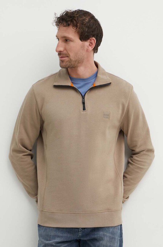 Хлопковая кофта BOSS BOSS CASUAL хлопок коричневый 50468926