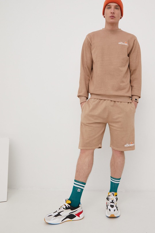 Pamučna dukserica Ellesse SHM13145 smeđa SS22