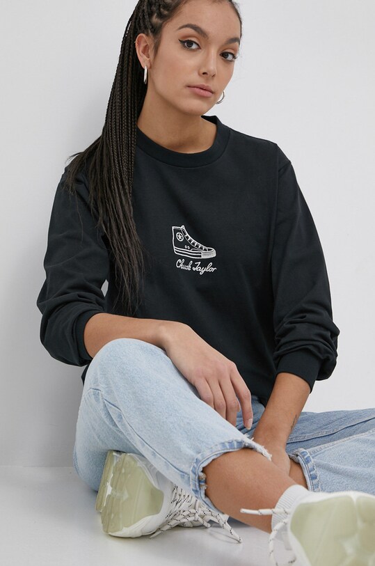 Odzież Converse longsleeve bawełniany 10023637.A01 czarny
