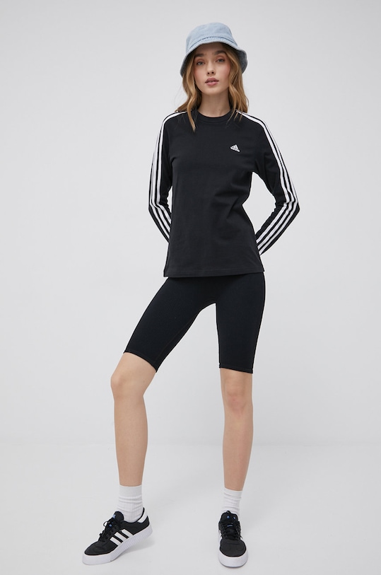 Βαμβακερή μπλούζα με μακριά μανίκια adidas HF7261 μαύρο AW22