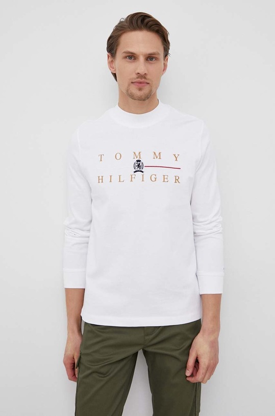 Бавовняний лонгслів Tommy Hilfiger regular білий MW0MW22495.PPYY