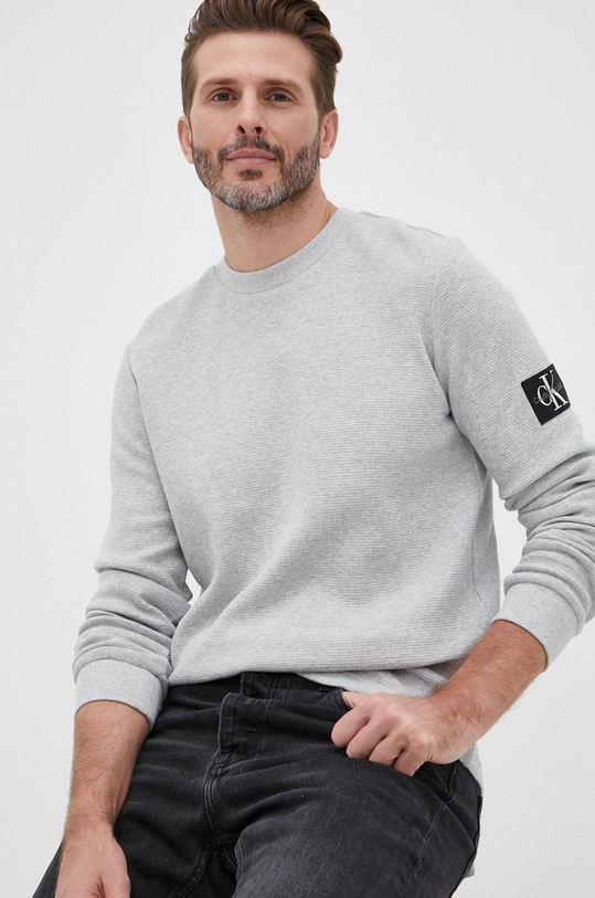 Calvin Klein Jeans sweter bawełniany J30J316610.PPYY okrągły szary J30J316610.PPYY