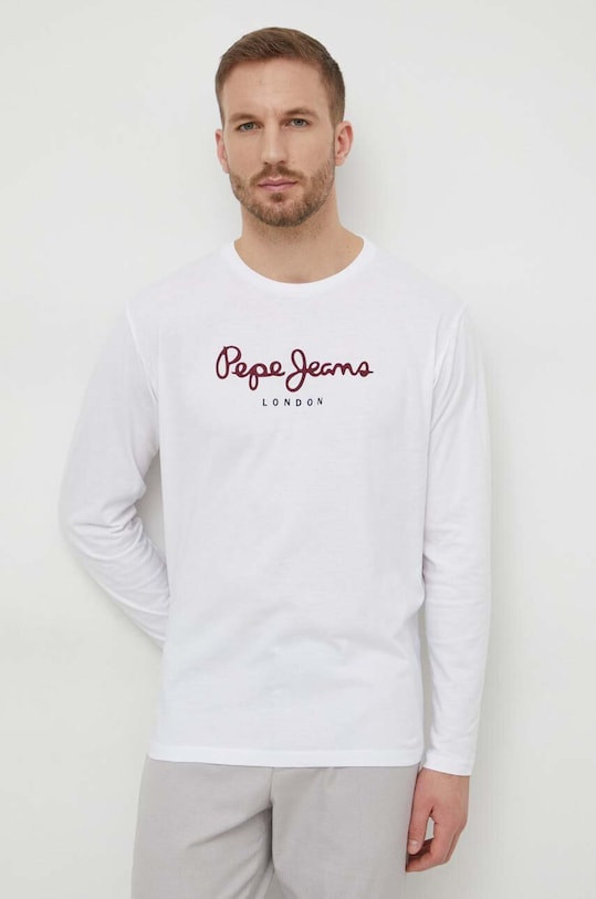 Pepe Jeans Longsleeve din bumbac Eggo Long print alb PM508209.800