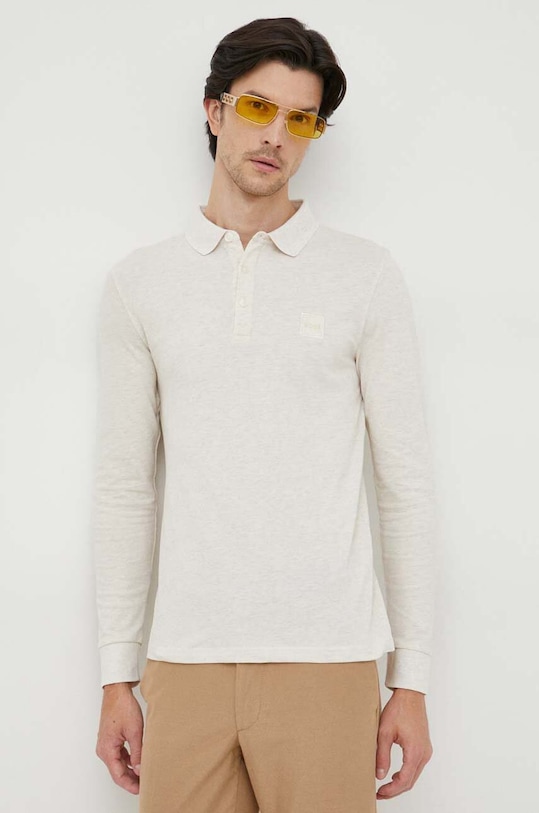 BOSS longsleeve BOSS CASUAL z elastanem beżowy 50472681