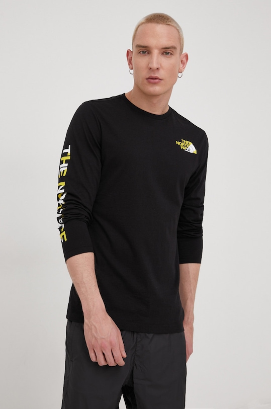 Bavlnené tričko s dlhým rukávom The North Face potlač čierna NF0A5IG9JK31