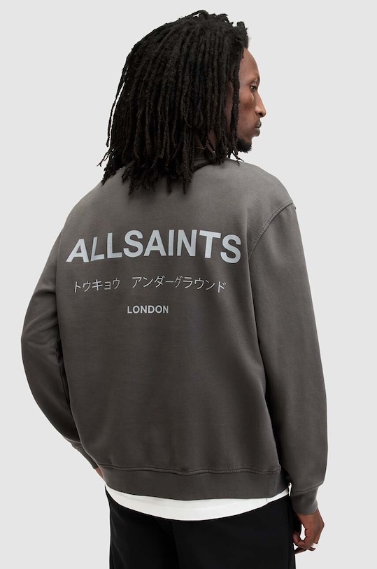 Βαμβακερή μπλούζα με μακριά μανίκια AllSaints γκρί MG049W