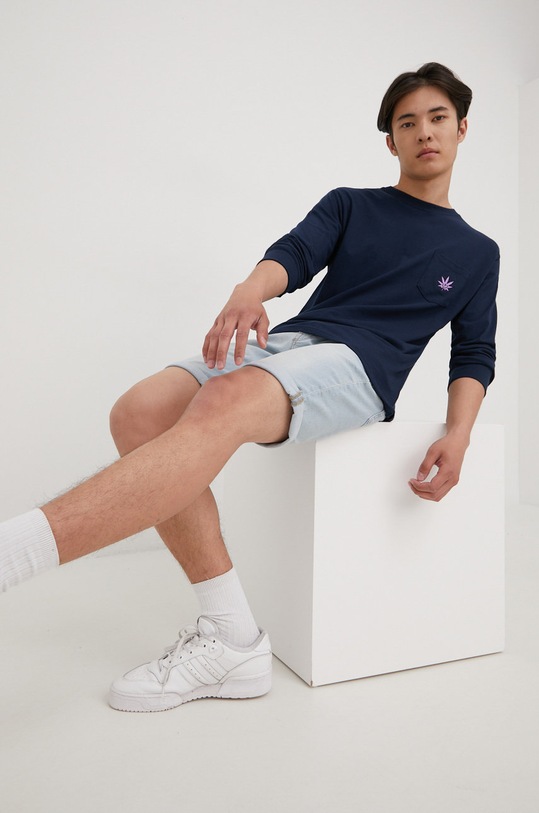 HUF longsleeve bawełniany ts01664.navy granatowy SS22