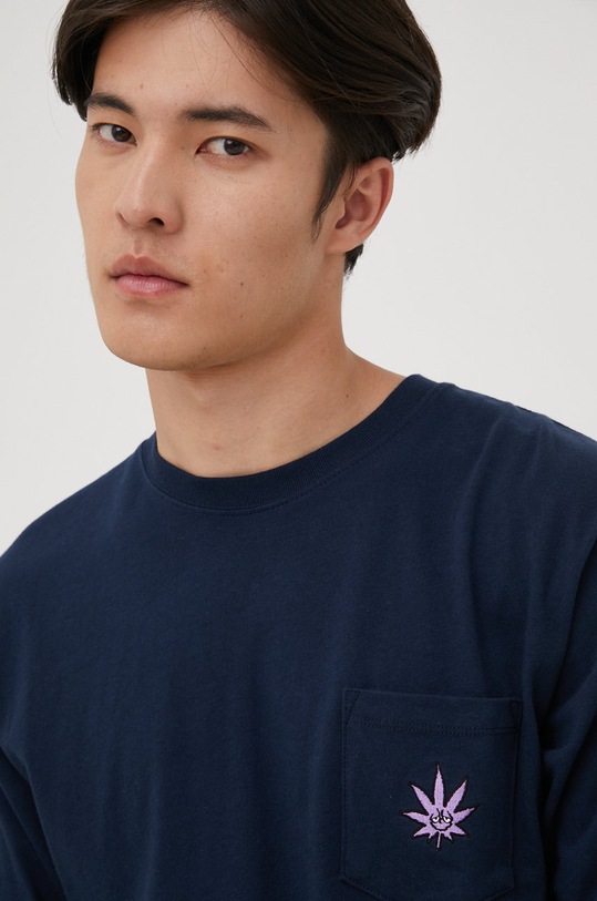HUF longsleeve bawełniany granatowy ts01664.navy