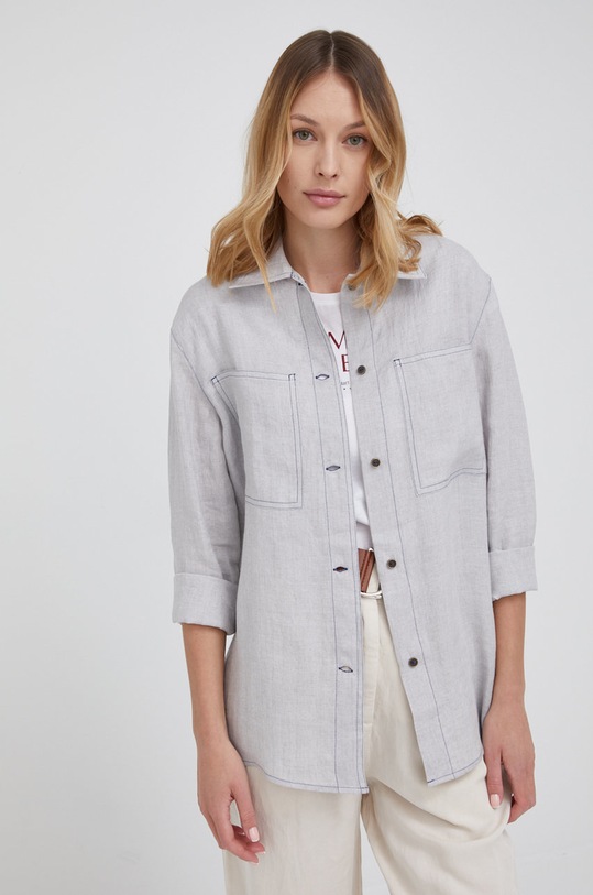 Ľanová košeľa Emporio Armani jednofarebný sivá 3L2CA1.2NF8Z