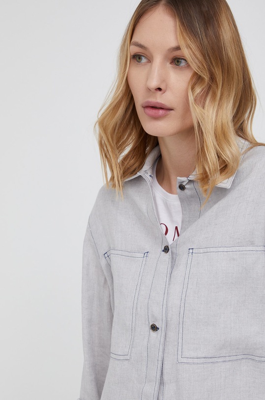 Ľanová košeľa Emporio Armani 3L2CA1.2NF8Z sivá