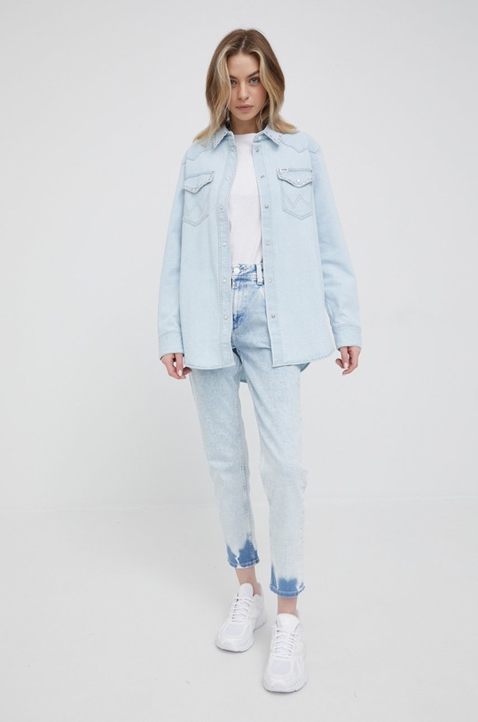 Odzież Wrangler koszula bawełniana W5S91D425 niebieski