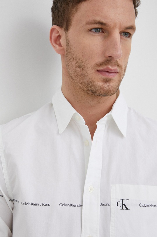 Bavlnená košeľa Calvin Klein Jeans jemný vzor biela J30J319669.PPYY