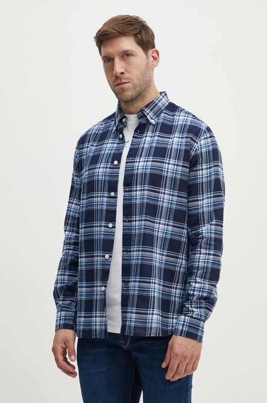 Βαμβακερό πουκάμισο Woolrich με ένα κουμπί σκούρο μπλε CFWOSI0073MRUT2909