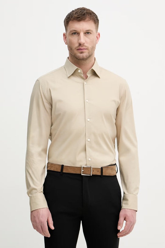 BOSS koszula męska bawełniana z elastanem H-HANK-kent-C1-214 beżowy 50469345