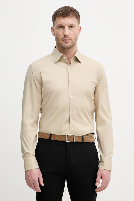 BOSS koszula męska bawełniana z elastanem H-HANK-kent-C1-214 beżowy 50469345