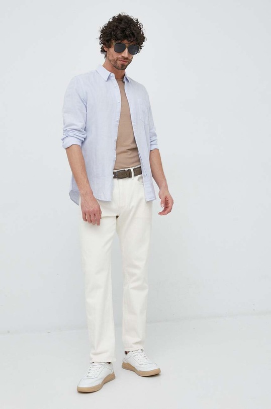 Odzież Calvin Klein koszula lniana K10K108664.PPYY niebieski