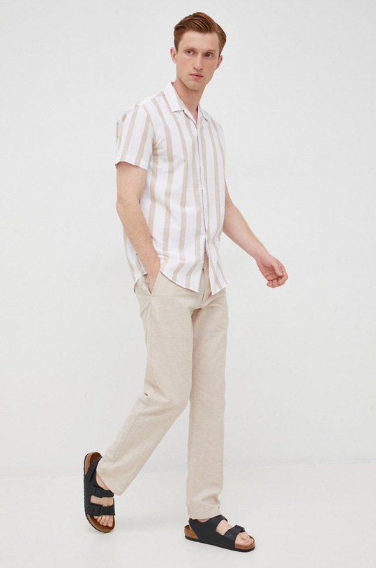 Selected Homme koszula z domieszką lnu 16079055.Incense1 beżowy SS22