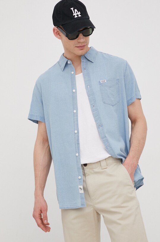 Wrangler koszula z domieszką lnu regular niebieski W5J1LOX4E