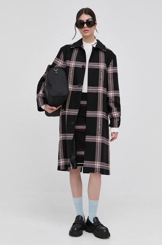 Karl Lagerfeld palton de lana cu captuseala negru 220W1582