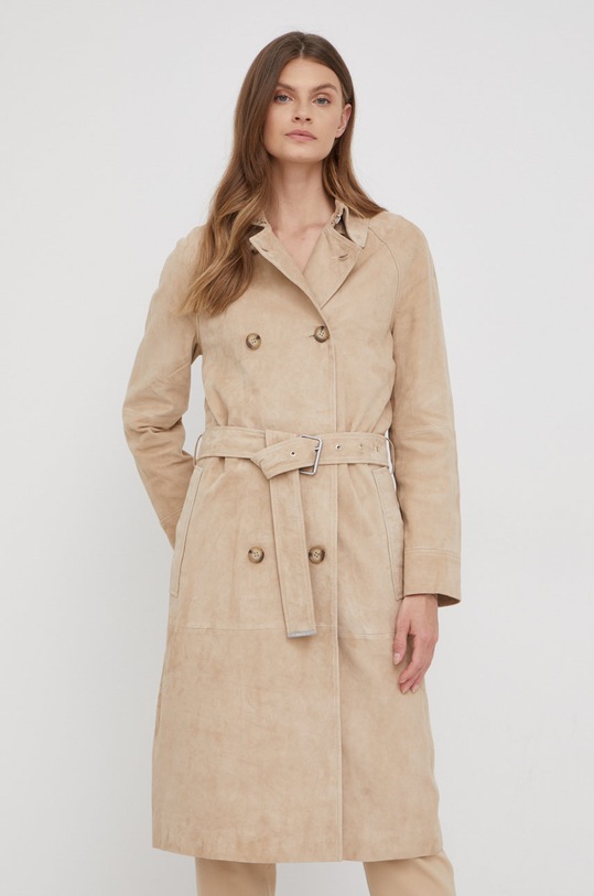 Kožený kabát Calvin Klein bez kapuce béžová K20K203683.PPYY