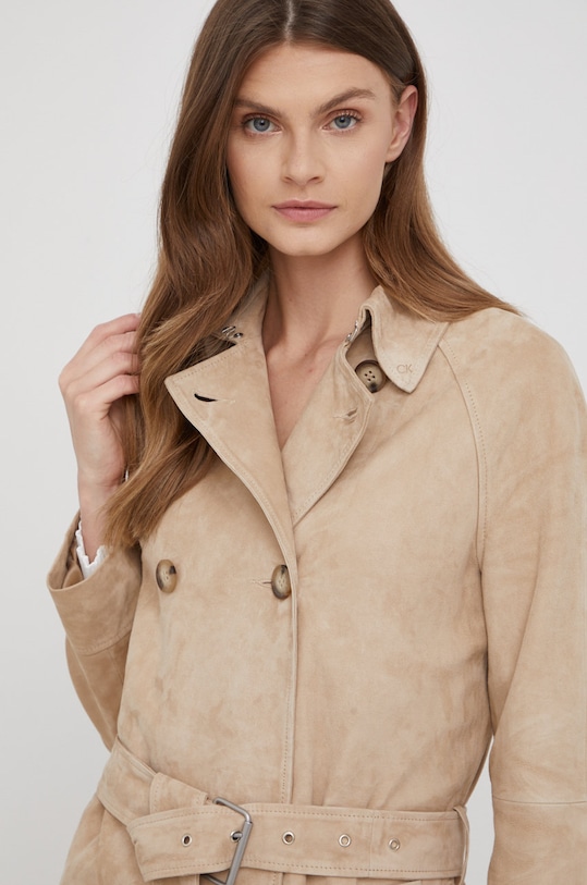 Calvin Klein płaszcz skórzany beżowy K20K203683.PPYY